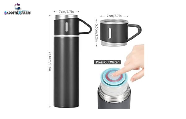 Lussata Insulated Vacuum Flask Set | Hot & Cold Beverages with 3 Steel Cups - Double-Layer Stainless Steel Flask - Image 3